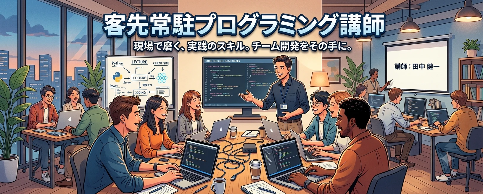 客先常駐の講師による現場研修のイメージ